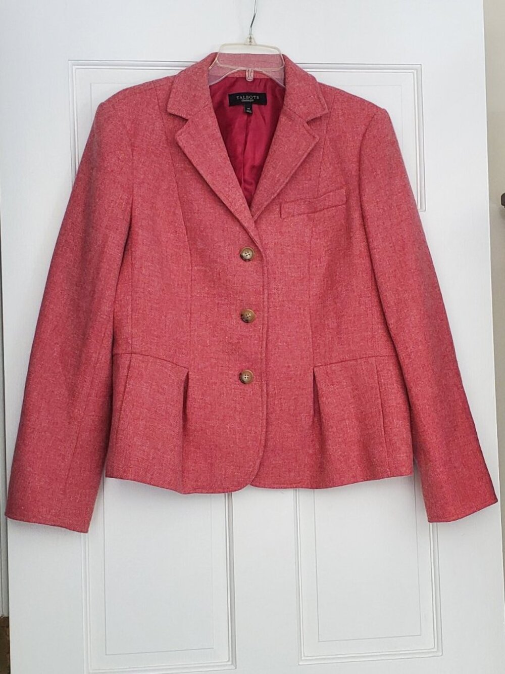 Talbots Heathered Rose 3 Button Wool Peplum Fully Lined Blazer Jacket